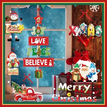 Рождественская Дверная Вешалка Новогодние Вечерние Подвески Рождественская Елка Подвесные Украшения Санта Клаус Снеговик Лось Веселого Рождества Декор 2023