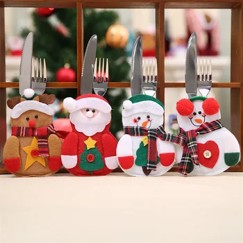 Рождественский чехол для ножей и вилок, Рождественская наклейка, шляпа, сумка для ножей и вилок, аксессуары для домашнего декора, поделки, декор для вечеринки, аксессуары для домашнего декора