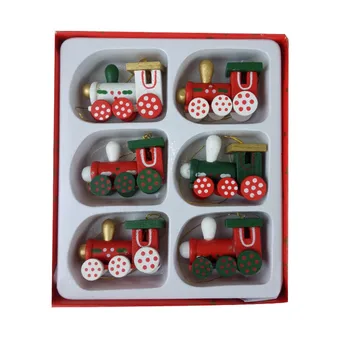 Рождественское украшение, красочный деревянный набор украшений для мультяшного поезда Санта-Клауса, 6шт Деревянный мультяшный Рождественский поезд Санта-Клауса