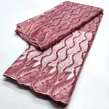 Розовая африканская кружевная ткань с 3D пайетками 2023 Новейшая Французская нигерийская сетчатая кружевная ткань с вышивкой для пошива свадебных платьев