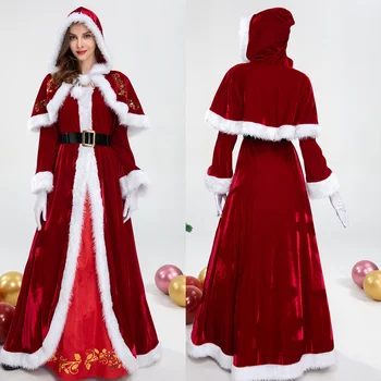 Роскошная классическая Рождественская костюмированная вечеринка Санта-Клауса в красном платье для леди с ролевой игрой в Санта-Клауса