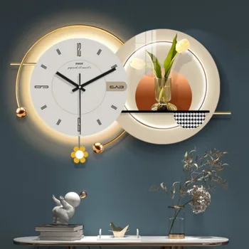 Роскошные часы, висящие на стене, Скандинавский дизайн, Бесшумные Акриловые часы с ночником, работающие на батарейках, для гостиной Reloj Сравнению с Домашним декором