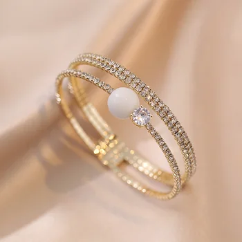 Роскошный браслет из белого хрусталя и циркона в стиле OL, браслеты для женщин, многорядный свадебный браслет золотого цвета, ювелирные изделия для помолвки
