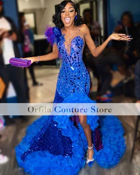 Русалка Африканское Платье Для Выпускного Вечера Mermaid 2023 Sexy Royal Blue Crystal Beads Black Girl Evening Party Dresses vestidos de gala