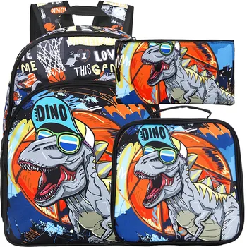 Рюкзак для мальчиков из 3 предметов, 16-дюймовые сумки для книг с динозаврами для дошкольников и ланч-бокс