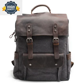 рюкзак для ноутбука, мужской рюкзак из вощеного холста, винтажная школьная сумка из холщовой кожи, нейтральный портативный износостойкий дорожный рюкзак