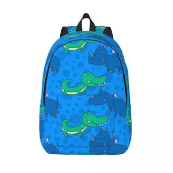 Рюкзак с улыбающимся Крокодилом-Носорогом, дорожная сумка Унисекс, Школьный рюкзак, Сумка для книг Mochila