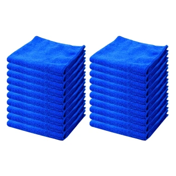 Салфетка для чистки из микрофибры, синяя, 20шт (12x12 дюймов) Высокоэффективные впитывающие полотенца для мойки и полировки автомобилей
