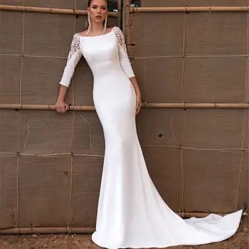 Свадебное платье из мягкого атласа Русалки с рукавами 3/4, кружевные свадебные платья принцессы с аппликациями Для женщин, сшитые по меркам элегантного 2023 года.