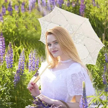 Свадебный зонтик для невесты, хлопковый кружевной зонтик, Цветочный зонтик ручной работы для украшения, Фото Чаепитие