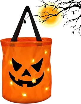 Светодиодная сумка для подарков на Хэллоуин - многоцелевая сумка из тыквы с подсветкой | Легкое ведерко для подарков для детей, сувениры для Хэллоуина