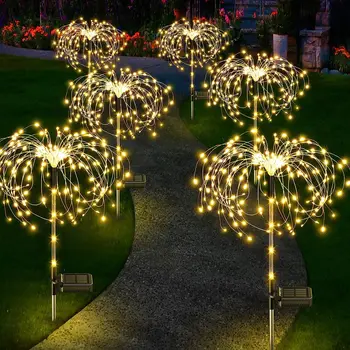 Светодиодные солнечные фейерверки Водонепроницаемые уличные гирлянды из одуванчиков для декора сада ландшафта газона