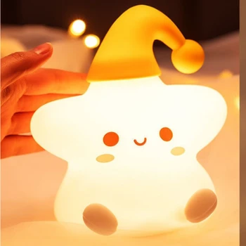 Светодиодный силиконовый ночник прикроватная лампа Little Star, сенсорная настольная лампа, декор для спальни, кавайный подарок для малышей