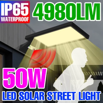 Светодиодный Солнечный Уличный фонарь Наружные Садовые Фонари Датчик движения PIR Солнечный Прожектор IP65 Водонепроницаемый Светодиодный настенный светильник на солнечной энергии