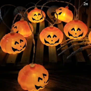 Светящаяся гирлянда в виде тыквы на Хэллоуин, декоративная лампа в виде тыквы с лицом призрака Ужаса, Розыгрыш в честь Дня Хэллоуина