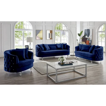 Секционный диван с бархатной обивкой, Современный диван с Хохолком на Пуговицах, Включающий Трехместный диван, диванчик и кресло