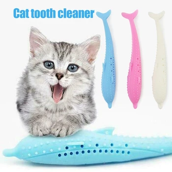 Силиконовая зубная щетка в форме рыбки, игрушка для прорезывания зубов с кошачьей мятой, игрушки для домашних животных, зубная щетка для кошек, интерактивная игрушка для кошек, рыба из кошачьей мяты, товары для домашних животных