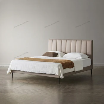 Скандинавская кожаная двуспальная итальянская мягкая кровать Современный простой массив дерева небольшой блок главная спальня свадебная кровать сетка для хранения красная кровать