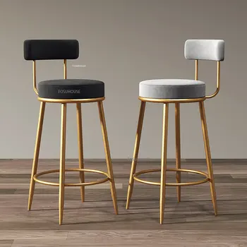 Скандинавские фланелевые барные стулья для барной мебели, легкая роскошная стойка для кафе, Золотой барный стул с минималистичной спинкой, Высокие стулья для отдыха