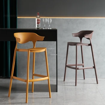 Скандинавский минималистичный пластиковый барный стул Современная барная мебель Спинки для кафе Барные стулья для дома Штабелируемые дизайнерские Креативные Высокие табуреты