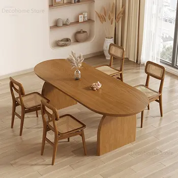 Скандинавский Овальный Бытовой обеденный стол из массива дерева небольшого размера Обеденные столы в Японской гостиной Сочетание обеденных столов и стула