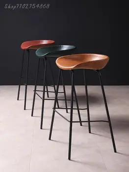 Скандинавский Современный минималистичный барный стул с железной кожаной спинкой, барный стул для домашнего бара, легкий Роскошный Высокий табурет