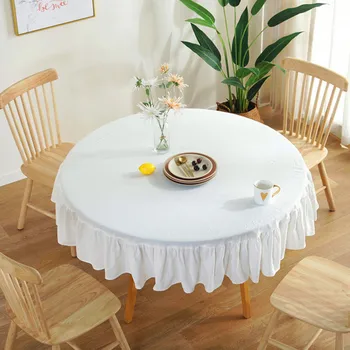 скатерть однородного цвета с круглым хлопковым льняным кружевным покрытием для кухонных свадебных столов, покрывающая декор комнаты