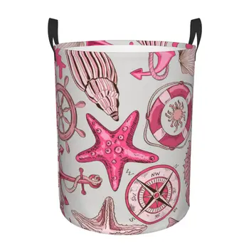 Складная корзина для грязного белья, Розовое Морское колесо, якорь, Морская звезда, корзина для хранения, органайзер для дома для малышей