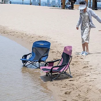 Складной Стул для Кемпинга iClimb Low Wide Beach с Боковым карманом и сумкой для переноски (1, Темно-синий), складной стул для улицы, комплект из 2
