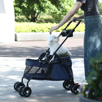 Складной Уличный транспортер для домашних животных, прогулочная тележка с дышащим окном для домашних животных с подстаканником