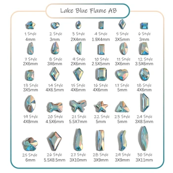 Совершенно новое гальваническое Покрытие Блестящее Пламя AB Lake Blue 30 Форма Плоской задней части Стразы для дизайна ногтей DIY Аксессуары для украшения маникюра