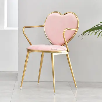 Современная мода, Роскошные обеденные стулья из золотого железа, Скандинавское кресло для гостиной со спинкой, Минималистичный дизайн, Кухонные обеденные стулья