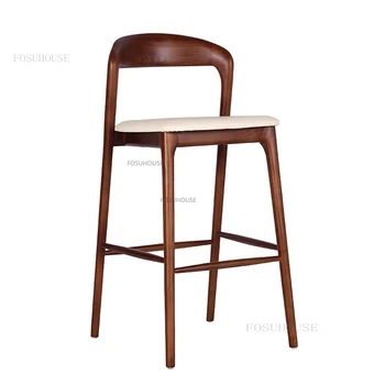 Современные барные стулья из массива дерева, барная мебель, Кухонные высокие стулья со спинкой, Роскошные Креативные Высококлассные Бытовые барные стулья A