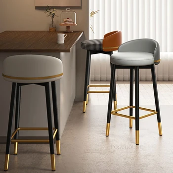 Современные минималистичные барные стулья Домашняя кухня Высокий барный стул со спинкой из кованого железа Барный стульчик для кормления Роскошная Модная барная мебель A