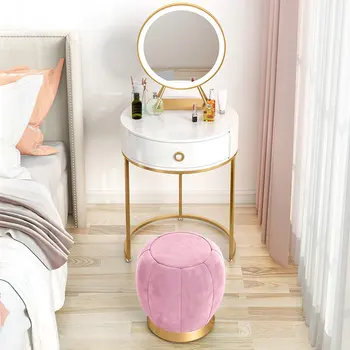 Современный туалетный столик из массива дерева для спальни Мебель для креативного дома Спальня для маленькой квартиры Туалетное зеркало со светодиодной подсветкой Столик для макияжа