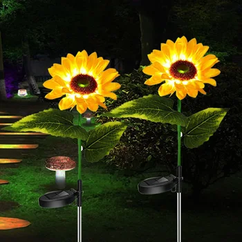 Солнечные фонари Sunflower Садовые наружные Солнечные светодиодные фонари Водонепроницаемая Светодиодная Солнечная лампа для украшения сада, газонной дорожки