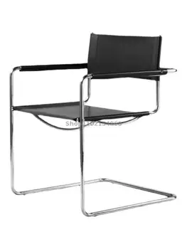 Средневековое кресло, кожаное седло из нержавеющей стали, обеденный стул Bauhaus, современный минималистичный стул для проживания в семье