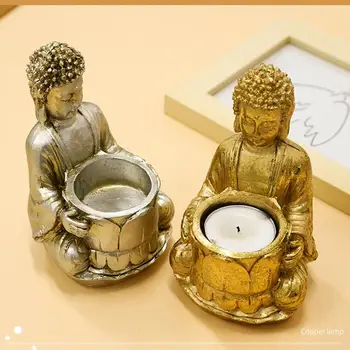 Статуя Будды, подсвечник, Статуэтка Будды из смолы, Статуэтка Дзен, Держатель чайной лампы, Медитирующий подсвечник из смолы для дома и заднего двора