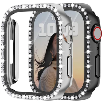 Стекло + Чехол для часов Apple Watch 45 мм 41 мм 40 мм 44 мм 38 мм 42 мм Чехол-накладка с Бриллиантами для iwatchSE 8 7 6 5 4 3 2 1
