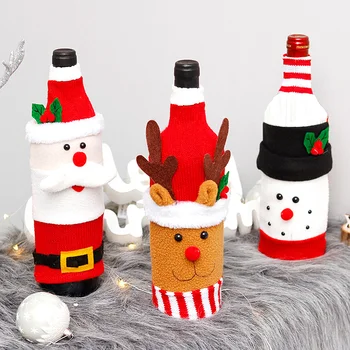 Счастливого Рождества Вязаная Крышка Для Бутылки Вина Мультфильм Санта Клаус Снеговик Крышка Для Шампанского На Рождество 2024 Новогодний Декор Обеденного Стола
