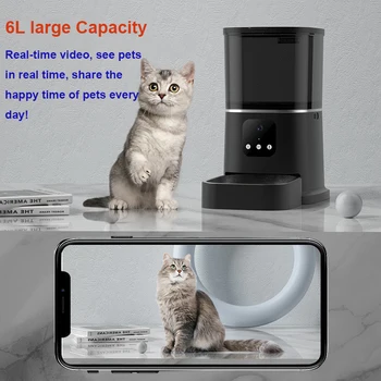 Таймер подачи видеокамеры объемом 6 л Интеллектуальная автоматическая кормушка для кошек и собак WiFi Интеллектуальный дозатор еды с диктофоном