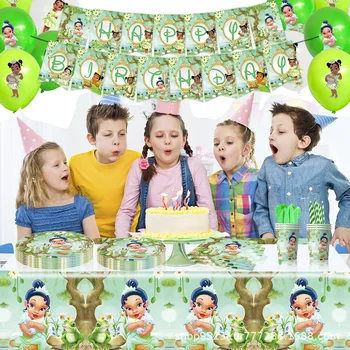 Тематические принадлежности для украшения вечеринки в честь дня рождения принцессы Диснея Тианы Одноразовые столовые приборы Фон из воздушных шаров Детский душ Подарок для девочки