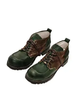 Темно-зеленые туфли-дерби ручной работы в винтажном стиле, Офисная кожаная обувь для мужчин, разноцветная модная мужская обувь на шнуровке