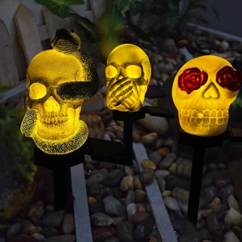 Торшеры с черепом в виде головы ужаса для Хэллоуина, стильный декоративный цокольный светильник для сада, двора, парков.