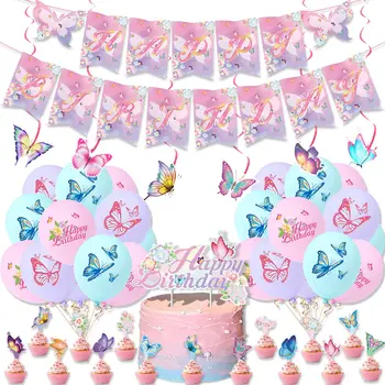 Украшение вечеринки в виде бабочки Детский баннер с Днем рождения Globos, Топпер для торта, Праздничный шар для душа ребенка