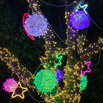 Уличный фонарь, светодиодный ротанговый шар, Луна, Звезда, декор для сада, гирлянды, Рождественский Сказочный свет для украшения дома на свадьбу