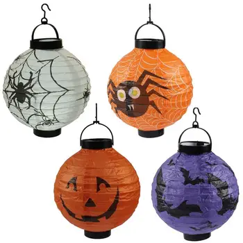 Фонарь на Хэллоуин, бумажная тыква, летучая мышь с паутиной, фестивальные фонарики с принтом в виде паутины, подвесное украшение на батарейках для помещений