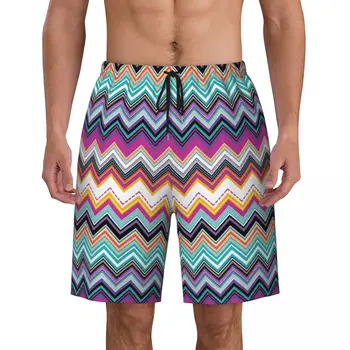 Цветные Домашние шорты Zig Zag Zigzag Art Board, мужские модные пляжные шорты, трусы, Богемные Современные геометрические быстросохнущие плавки