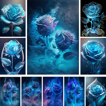 Цветы Голубая роза Раскраска по номерам Упаковка для рисования Акриловыми красками 50 * 70 Досок по номерам Настенные росписи Поделки для взрослых