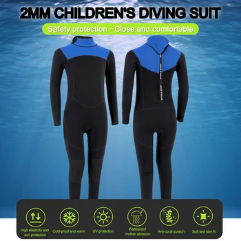 Цельный купальник для всего тела Детский комплект для купания из 2 мм неопрена для дайвинга, полные костюмы, передняя молния для плавания, серфинга, подводного плавания с трубкой.